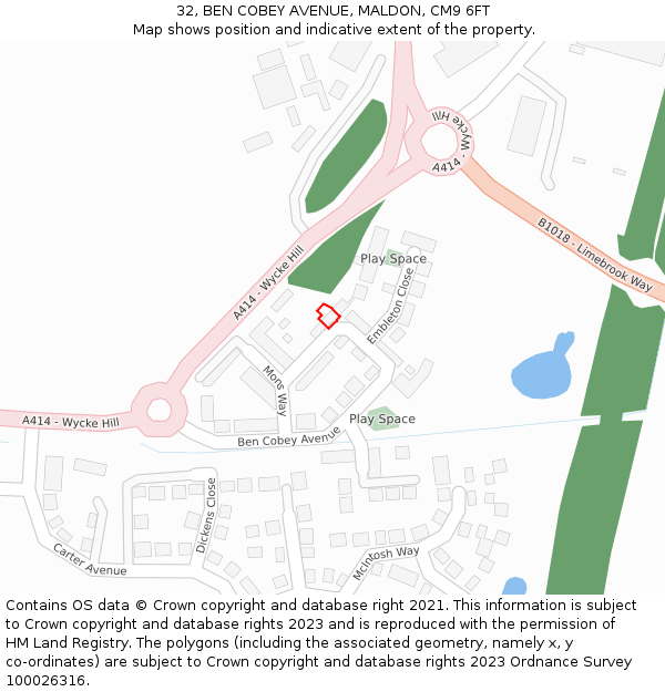 32, BEN COBEY AVENUE, MALDON, CM9 6FT: Location map and indicative extent of plot