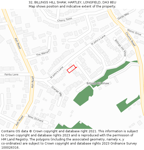 32, BILLINGS HILL SHAW, HARTLEY, LONGFIELD, DA3 8EU: Location map and indicative extent of plot