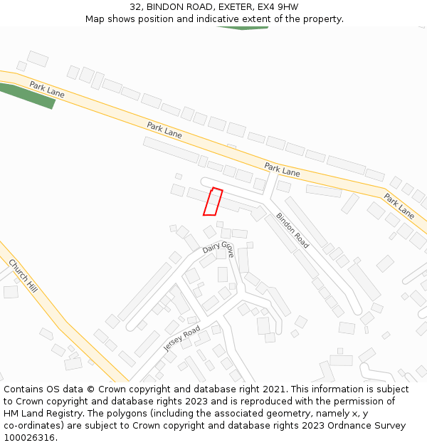 32, BINDON ROAD, EXETER, EX4 9HW: Location map and indicative extent of plot