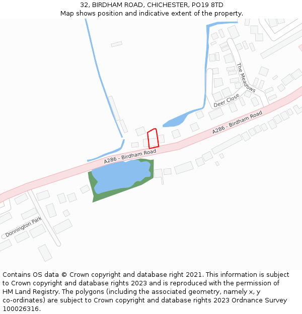 32, BIRDHAM ROAD, CHICHESTER, PO19 8TD: Location map and indicative extent of plot