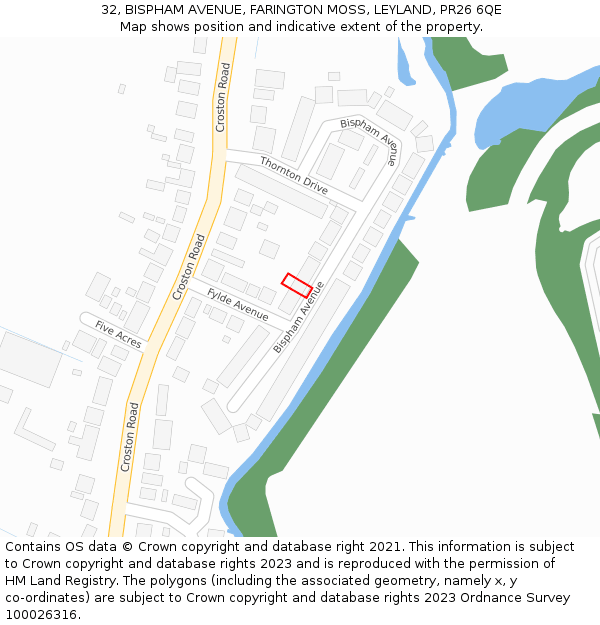 32, BISPHAM AVENUE, FARINGTON MOSS, LEYLAND, PR26 6QE: Location map and indicative extent of plot