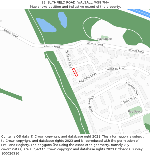 32, BLITHFIELD ROAD, WALSALL, WS8 7NH: Location map and indicative extent of plot