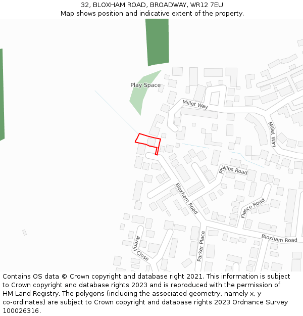 32, BLOXHAM ROAD, BROADWAY, WR12 7EU: Location map and indicative extent of plot