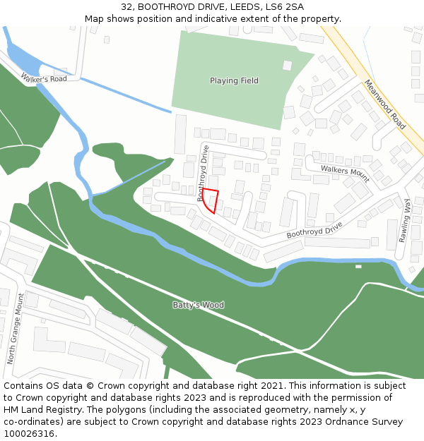 32, BOOTHROYD DRIVE, LEEDS, LS6 2SA: Location map and indicative extent of plot