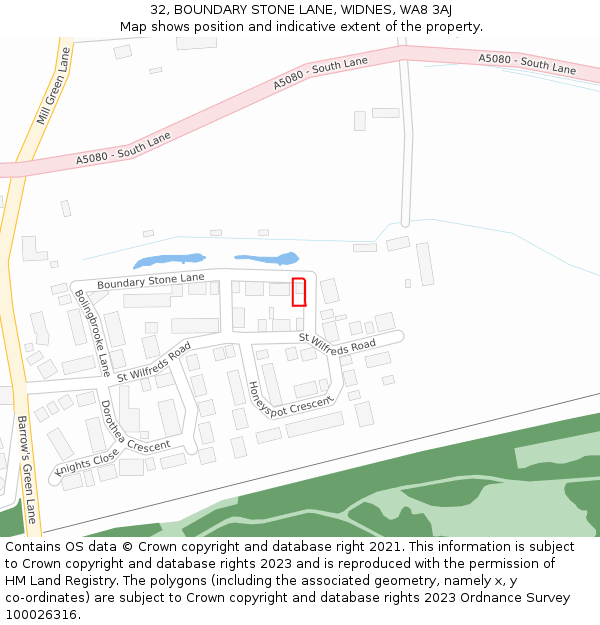 32, BOUNDARY STONE LANE, WIDNES, WA8 3AJ: Location map and indicative extent of plot