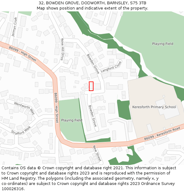 32, BOWDEN GROVE, DODWORTH, BARNSLEY, S75 3TB: Location map and indicative extent of plot