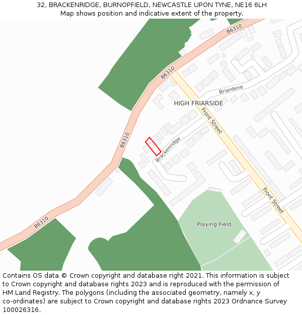 32, BRACKENRIDGE, BURNOPFIELD, NEWCASTLE UPON TYNE, NE16 6LH: Location map and indicative extent of plot