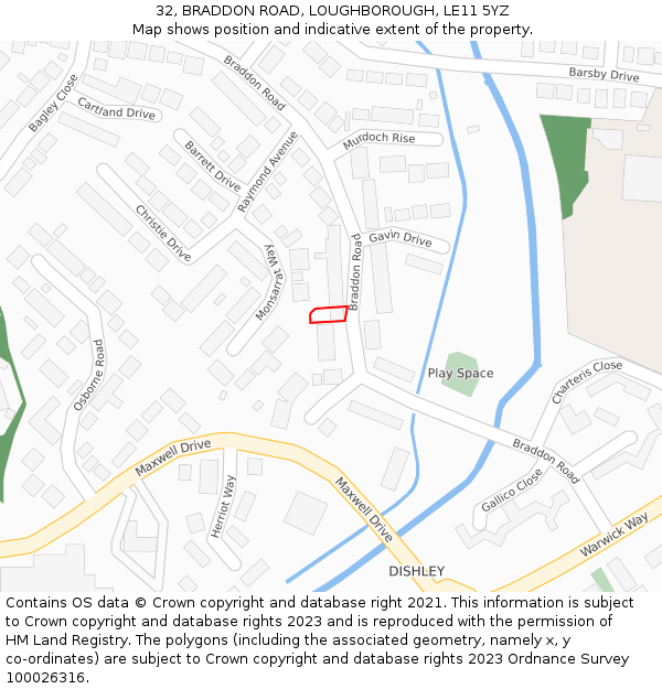 32, BRADDON ROAD, LOUGHBOROUGH, LE11 5YZ: Location map and indicative extent of plot