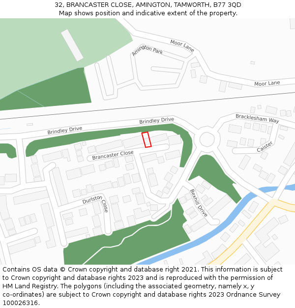 32, BRANCASTER CLOSE, AMINGTON, TAMWORTH, B77 3QD: Location map and indicative extent of plot