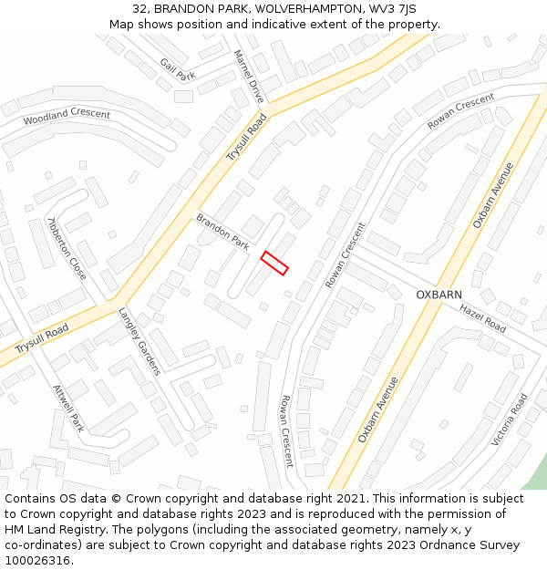 32, BRANDON PARK, WOLVERHAMPTON, WV3 7JS: Location map and indicative extent of plot