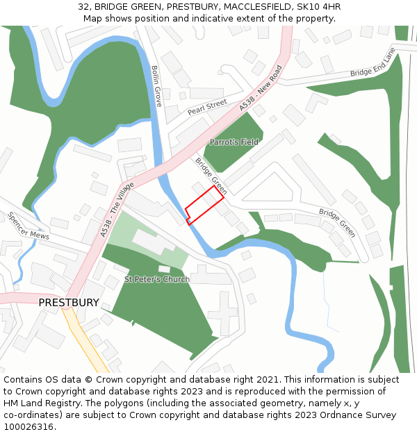 32, BRIDGE GREEN, PRESTBURY, MACCLESFIELD, SK10 4HR: Location map and indicative extent of plot