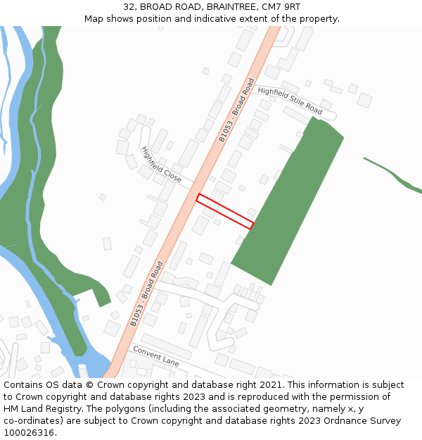 32, BROAD ROAD, BRAINTREE, CM7 9RT: Location map and indicative extent of plot