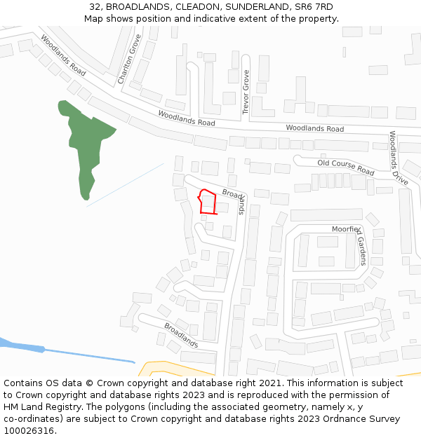 32, BROADLANDS, CLEADON, SUNDERLAND, SR6 7RD: Location map and indicative extent of plot
