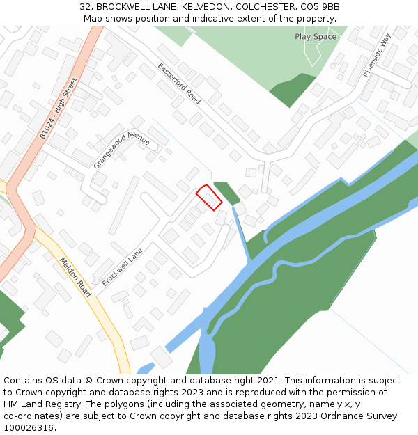 32, BROCKWELL LANE, KELVEDON, COLCHESTER, CO5 9BB: Location map and indicative extent of plot