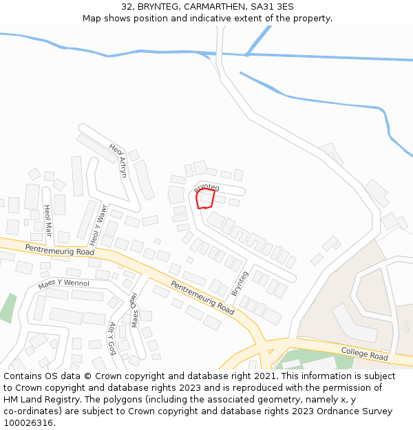 32, BRYNTEG, CARMARTHEN, SA31 3ES: Location map and indicative extent of plot