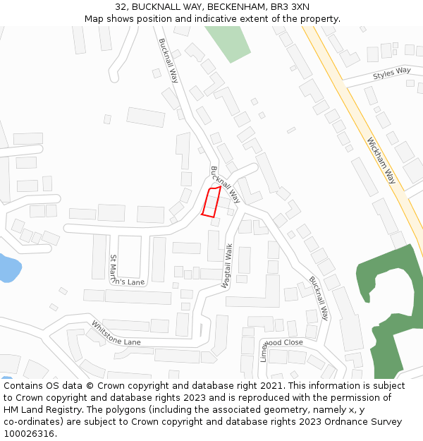 32, BUCKNALL WAY, BECKENHAM, BR3 3XN: Location map and indicative extent of plot