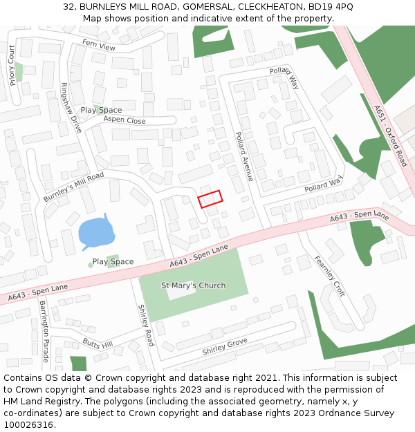 32, BURNLEYS MILL ROAD, GOMERSAL, CLECKHEATON, BD19 4PQ: Location map and indicative extent of plot