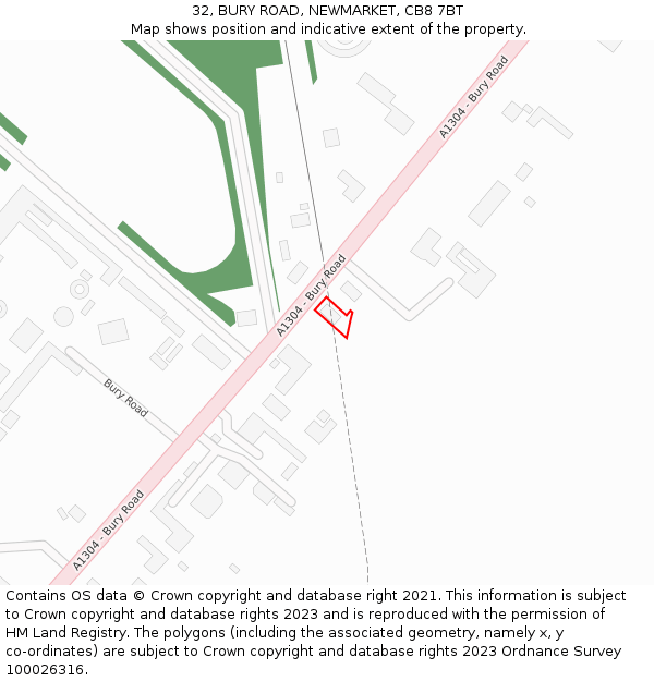 32, BURY ROAD, NEWMARKET, CB8 7BT: Location map and indicative extent of plot