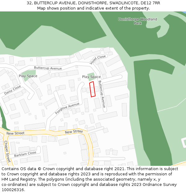 32, BUTTERCUP AVENUE, DONISTHORPE, SWADLINCOTE, DE12 7RR: Location map and indicative extent of plot