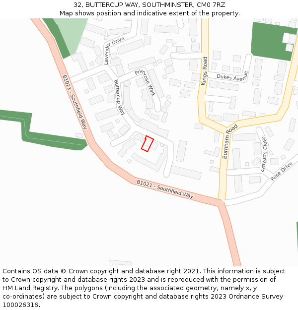 32, BUTTERCUP WAY, SOUTHMINSTER, CM0 7RZ: Location map and indicative extent of plot