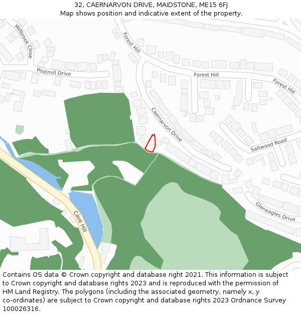 32, CAERNARVON DRIVE, MAIDSTONE, ME15 6FJ: Location map and indicative extent of plot