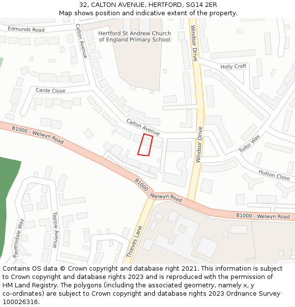 32, CALTON AVENUE, HERTFORD, SG14 2ER: Location map and indicative extent of plot