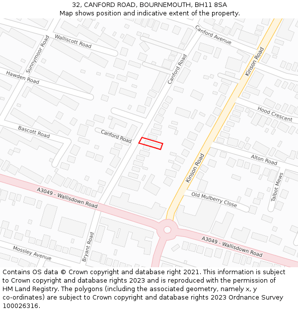 32, CANFORD ROAD, BOURNEMOUTH, BH11 8SA: Location map and indicative extent of plot