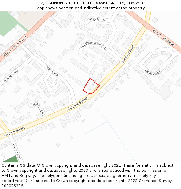 32, CANNON STREET, LITTLE DOWNHAM, ELY, CB6 2SR: Location map and indicative extent of plot