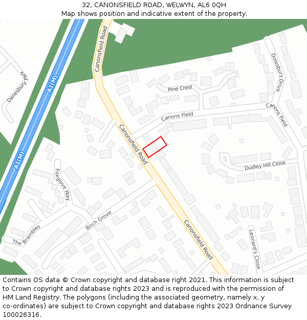 32, CANONSFIELD ROAD, WELWYN, AL6 0QH: Location map and indicative extent of plot