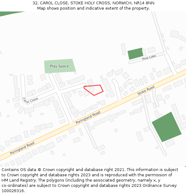 32, CAROL CLOSE, STOKE HOLY CROSS, NORWICH, NR14 8NN: Location map and indicative extent of plot