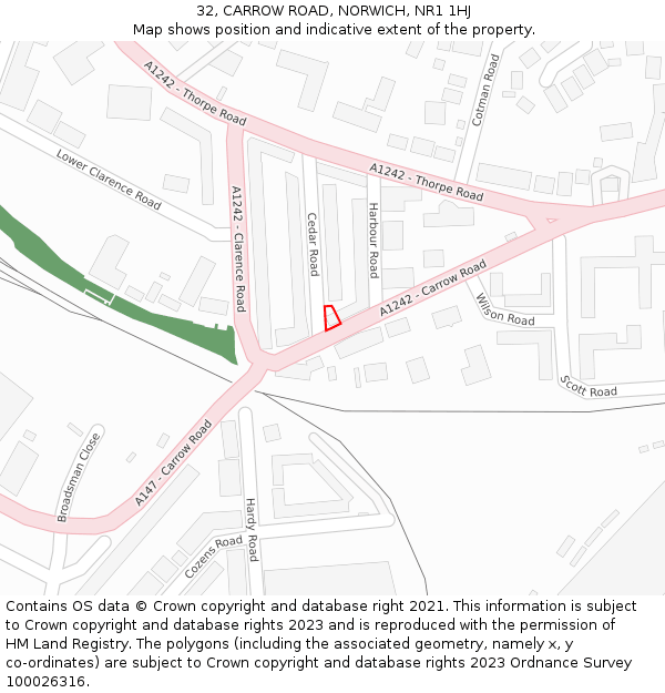 32, CARROW ROAD, NORWICH, NR1 1HJ: Location map and indicative extent of plot