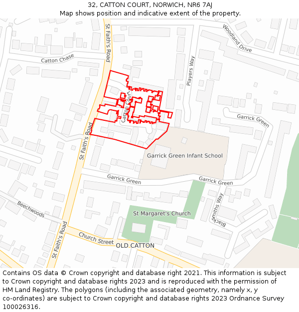 32, CATTON COURT, NORWICH, NR6 7AJ: Location map and indicative extent of plot