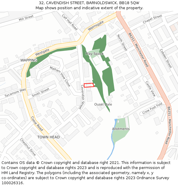 32, CAVENDISH STREET, BARNOLDSWICK, BB18 5QW: Location map and indicative extent of plot