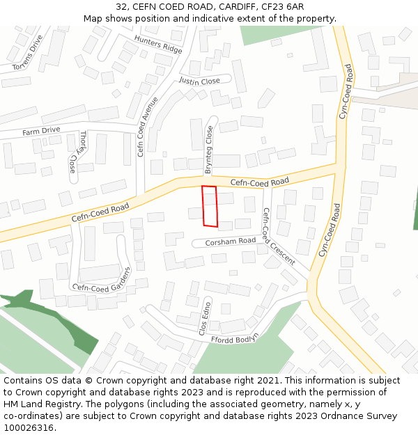 32, CEFN COED ROAD, CARDIFF, CF23 6AR: Location map and indicative extent of plot