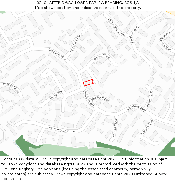 32, CHATTERIS WAY, LOWER EARLEY, READING, RG6 4JA: Location map and indicative extent of plot