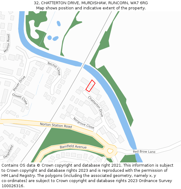 32, CHATTERTON DRIVE, MURDISHAW, RUNCORN, WA7 6RG: Location map and indicative extent of plot