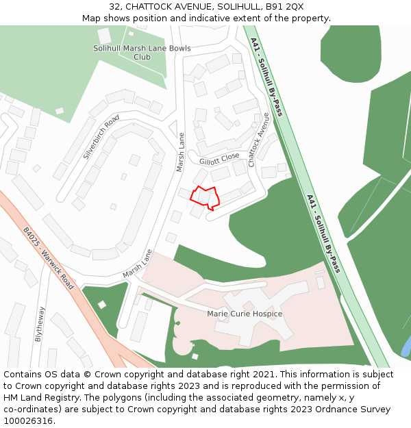 32, CHATTOCK AVENUE, SOLIHULL, B91 2QX: Location map and indicative extent of plot