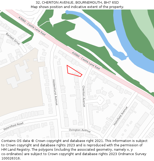 32, CHERITON AVENUE, BOURNEMOUTH, BH7 6SD: Location map and indicative extent of plot