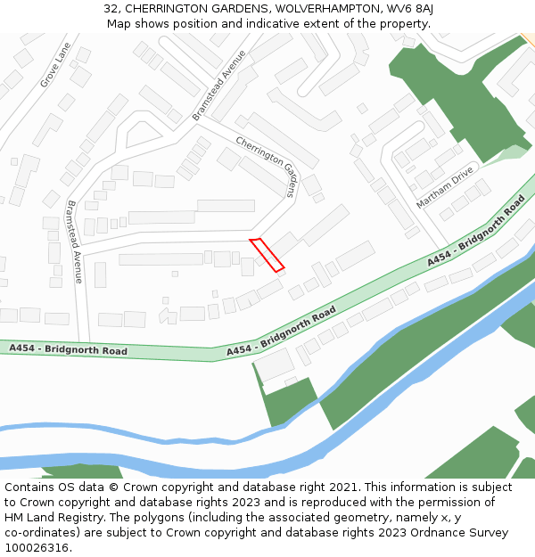 32, CHERRINGTON GARDENS, WOLVERHAMPTON, WV6 8AJ: Location map and indicative extent of plot