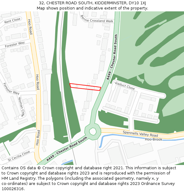 32, CHESTER ROAD SOUTH, KIDDERMINSTER, DY10 1XJ: Location map and indicative extent of plot