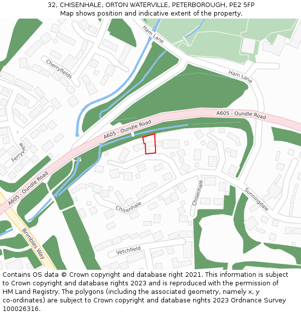 32, CHISENHALE, ORTON WATERVILLE, PETERBOROUGH, PE2 5FP: Location map and indicative extent of plot