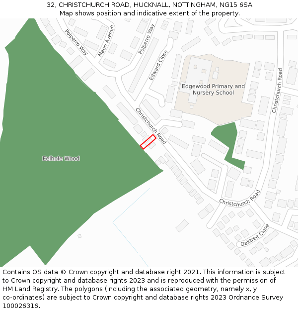 32, CHRISTCHURCH ROAD, HUCKNALL, NOTTINGHAM, NG15 6SA: Location map and indicative extent of plot