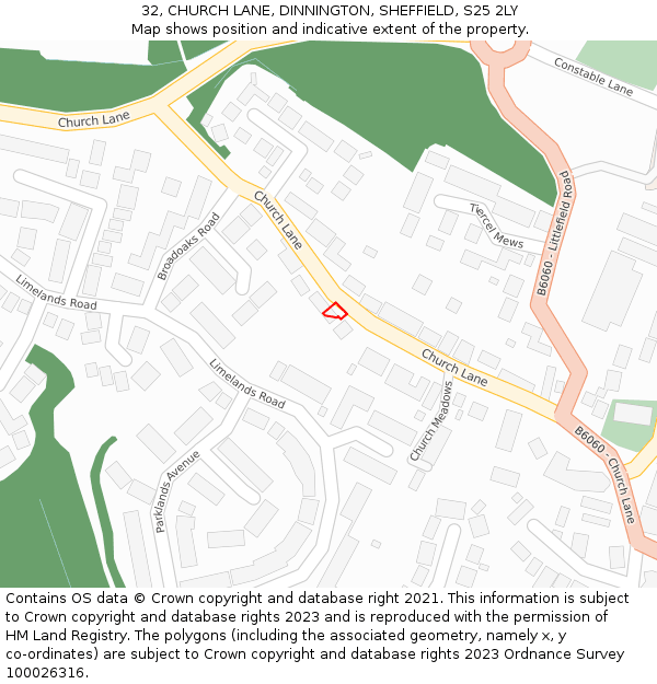 32, CHURCH LANE, DINNINGTON, SHEFFIELD, S25 2LY: Location map and indicative extent of plot