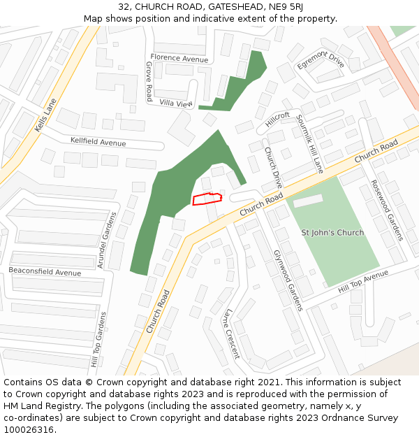 32, CHURCH ROAD, GATESHEAD, NE9 5RJ: Location map and indicative extent of plot