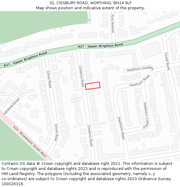 32, CISSBURY ROAD, WORTHING, BN14 9LF: Location map and indicative extent of plot