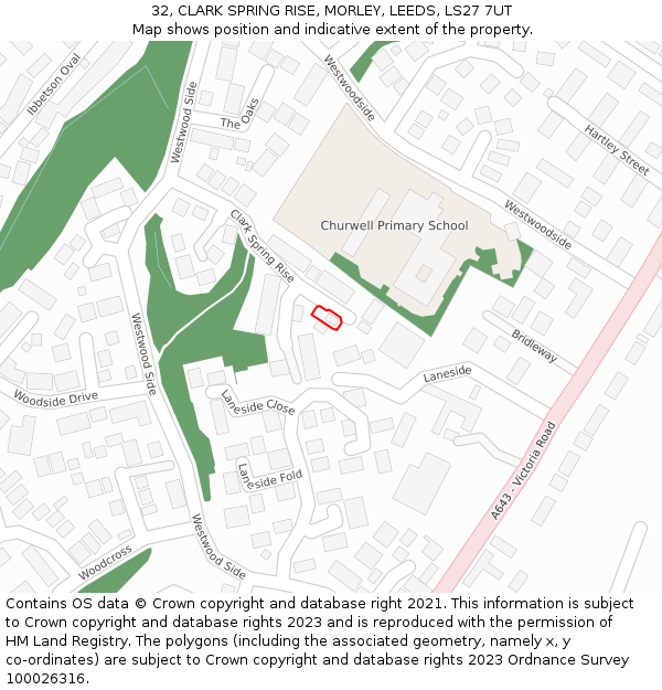 32, CLARK SPRING RISE, MORLEY, LEEDS, LS27 7UT: Location map and indicative extent of plot