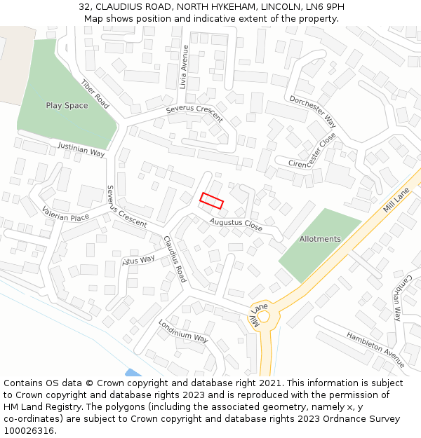32, CLAUDIUS ROAD, NORTH HYKEHAM, LINCOLN, LN6 9PH: Location map and indicative extent of plot