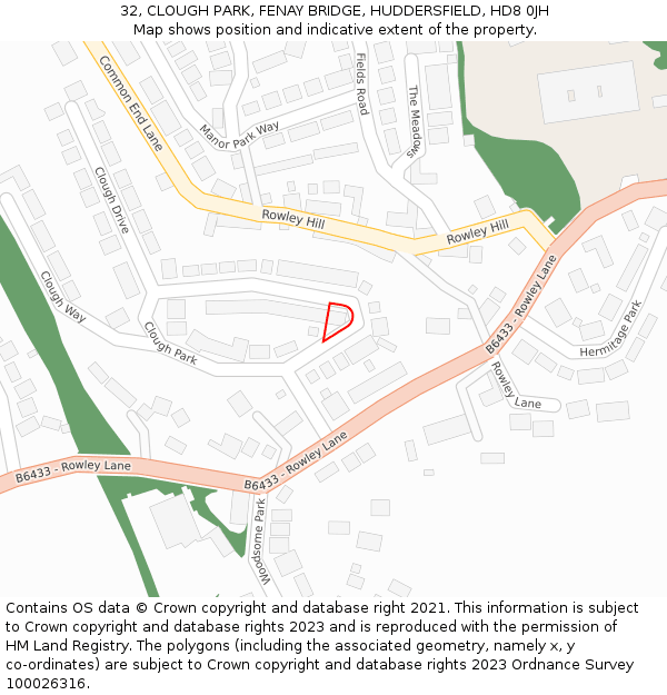 32, CLOUGH PARK, FENAY BRIDGE, HUDDERSFIELD, HD8 0JH: Location map and indicative extent of plot