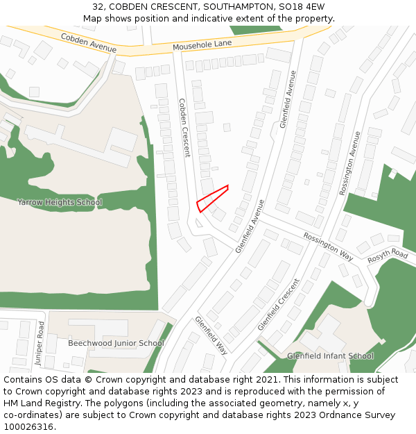 32, COBDEN CRESCENT, SOUTHAMPTON, SO18 4EW: Location map and indicative extent of plot
