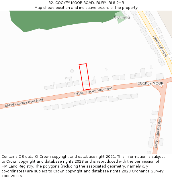 32, COCKEY MOOR ROAD, BURY, BL8 2HB: Location map and indicative extent of plot